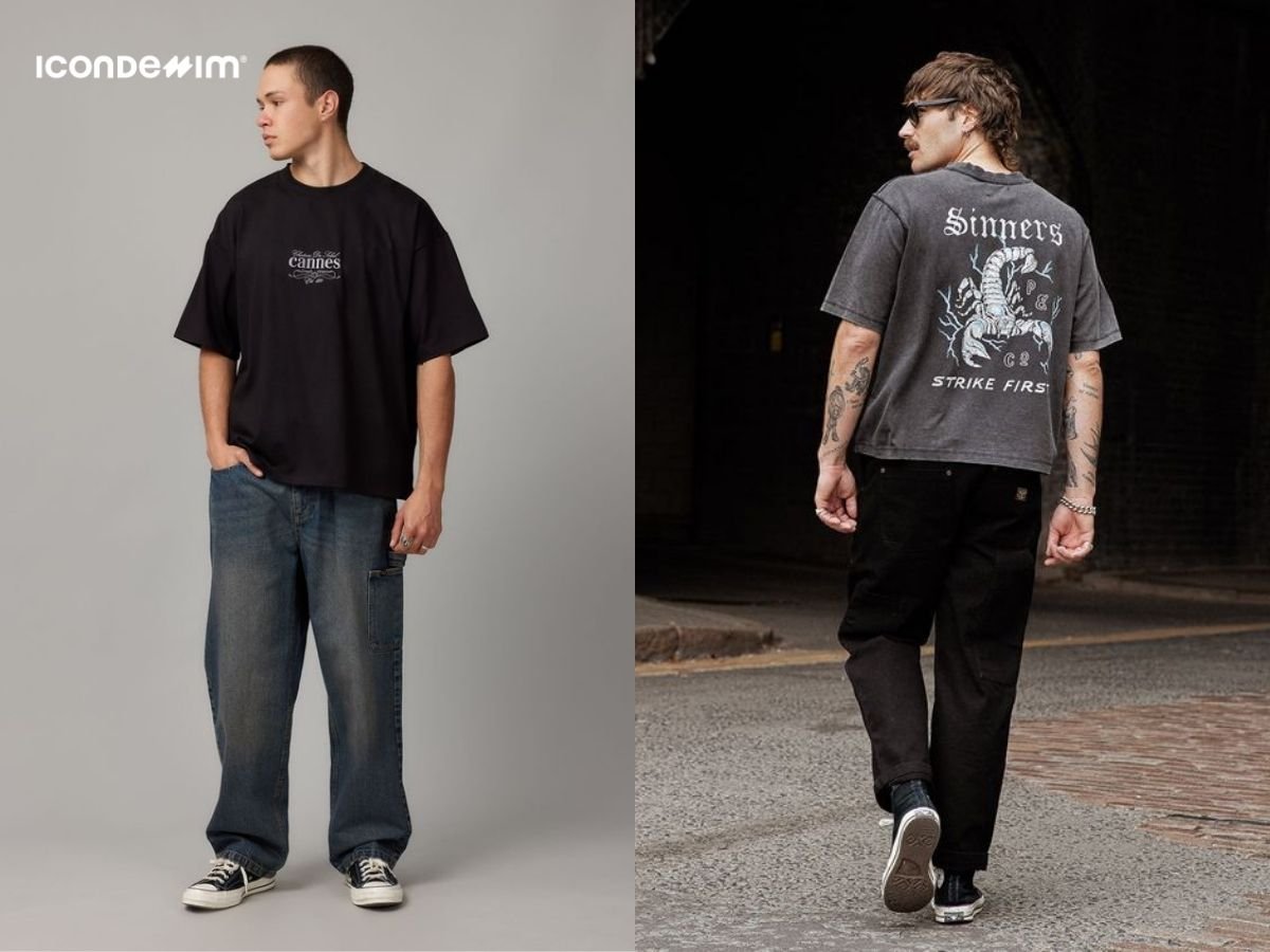 Set đồ áo thun freesize và quần jeans mang lại vẻ ngoài năng động, thoải mái