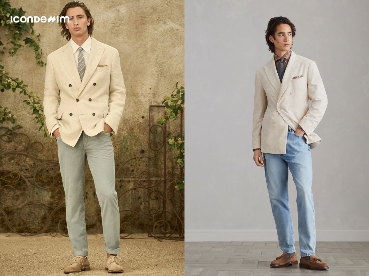 Mix áo blazer 2 hàng khuy với jeans