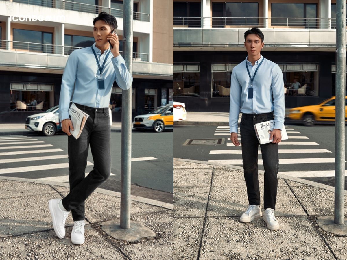 Phối đồ công sở basic áo sơ mi và quần jeans
