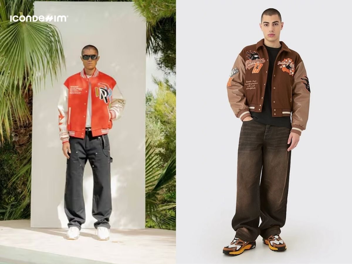 Áo khoác Varsity mix với quần ống rộng