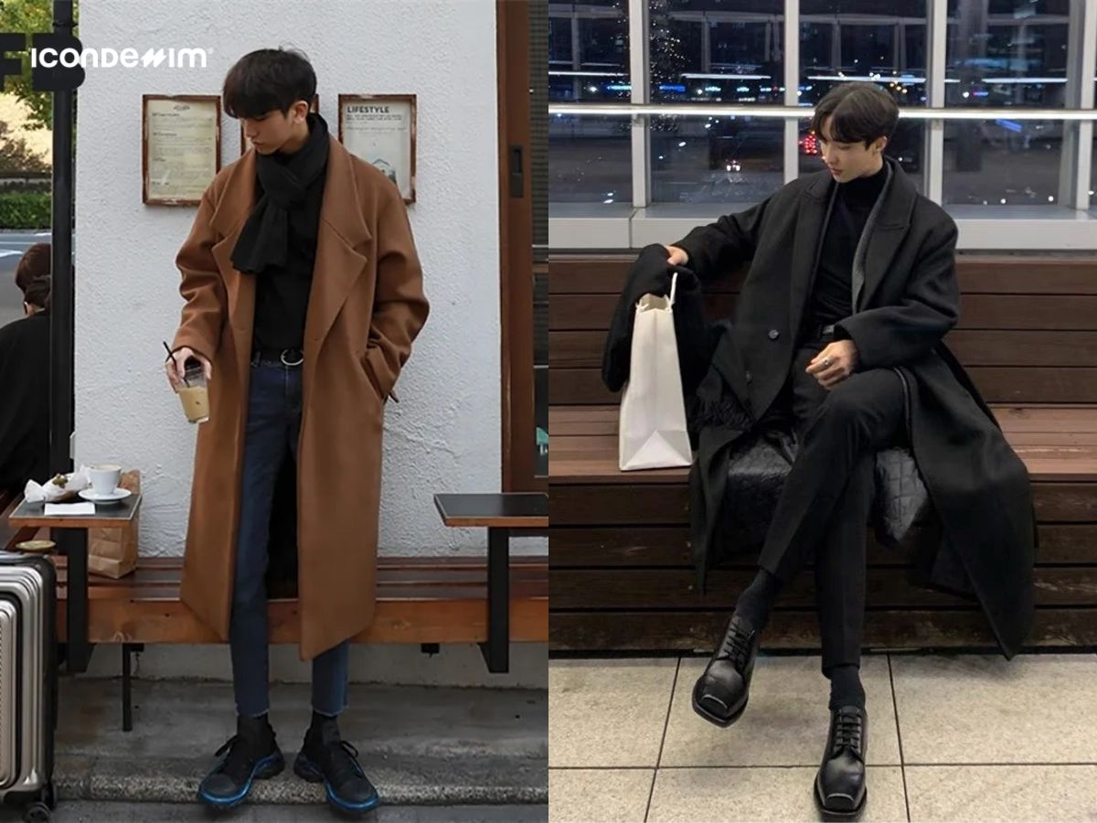 Phối áo len cổ lọ, áo khoác dáng dài và quần skinny