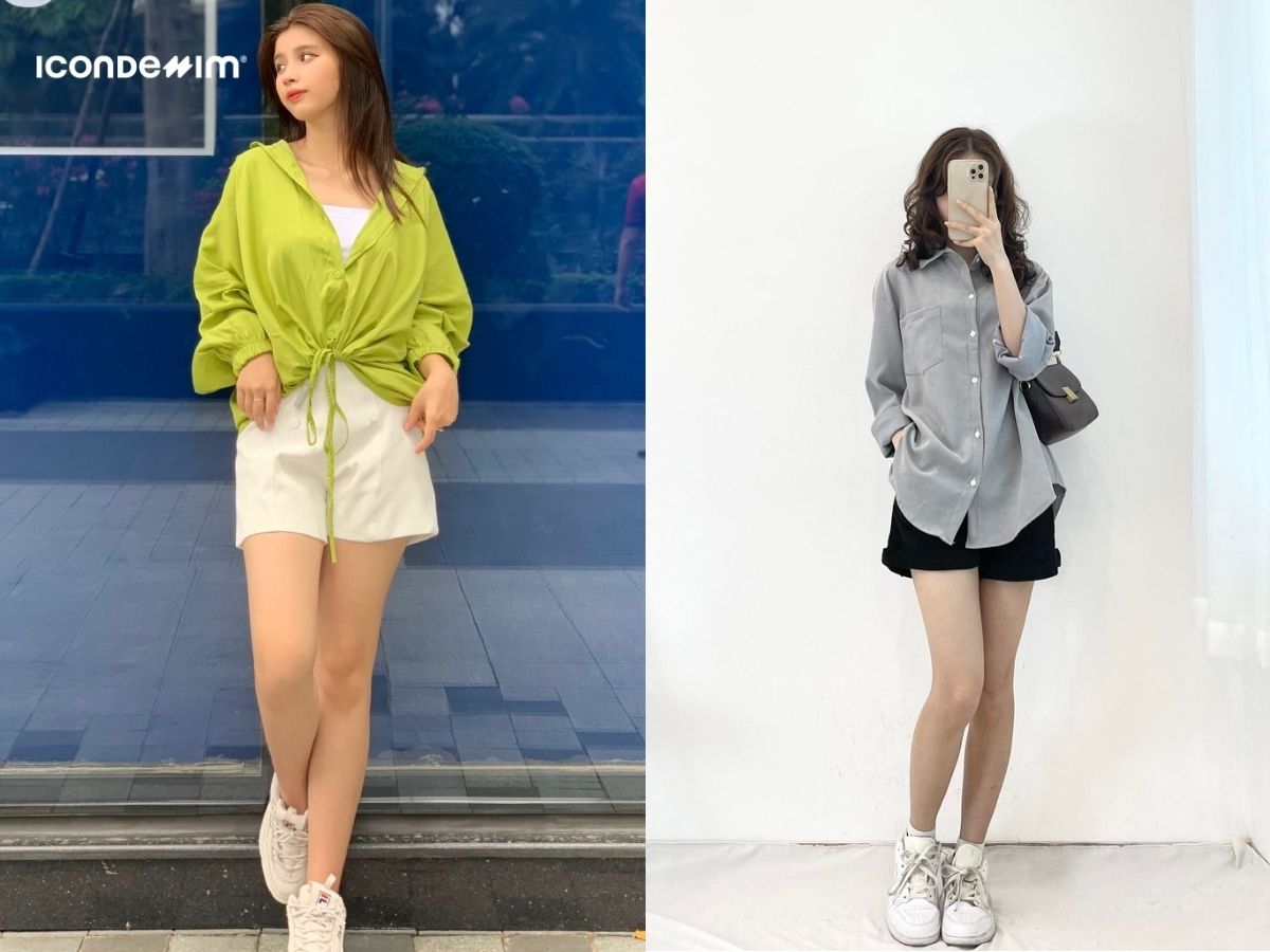 Quần short và áo thun oversized cho nữ lưng ngắn chân dài