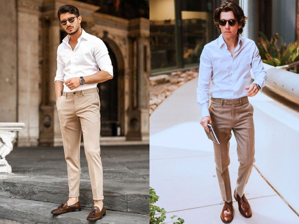 Áo sơ mi trắng kết hợp với quần chinos và giày oxford