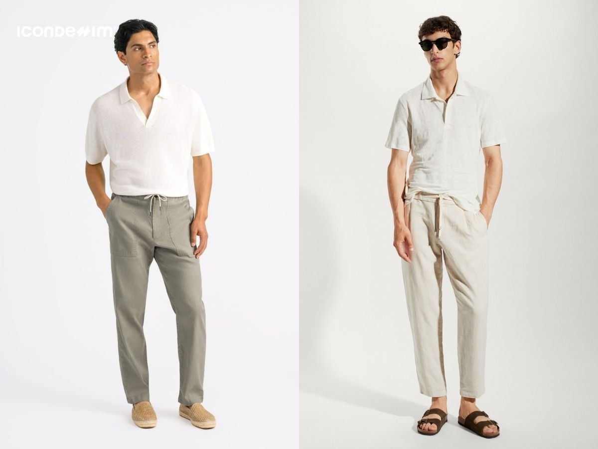 Phối áo polo trắng với quần linen hiện đại, trẻ trung