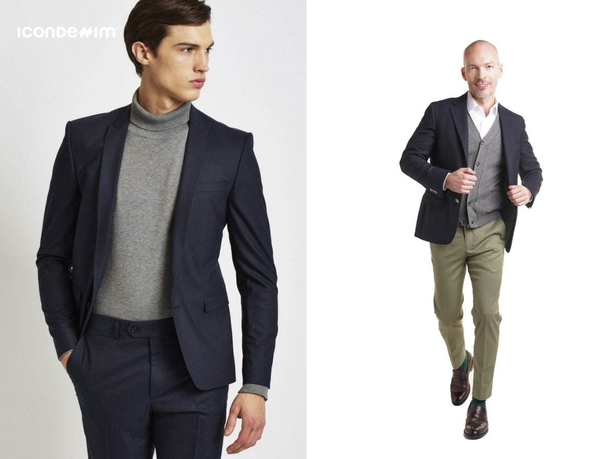 Phối đồ áo len với áo vest hoặc áo khoác măng tô