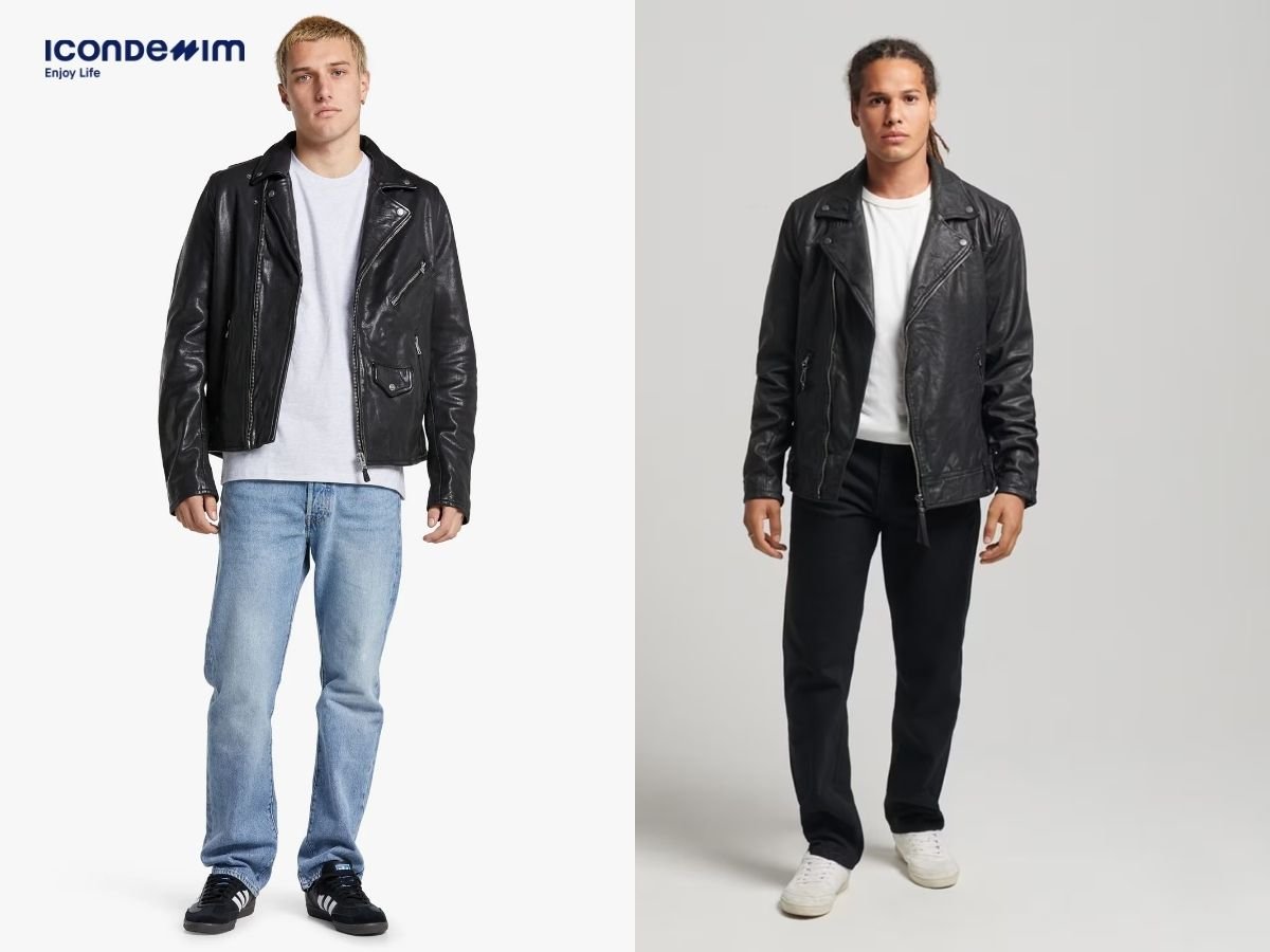 Phối quần Jeans ống rộng với áo khoác da tạo diện mạo cực chất