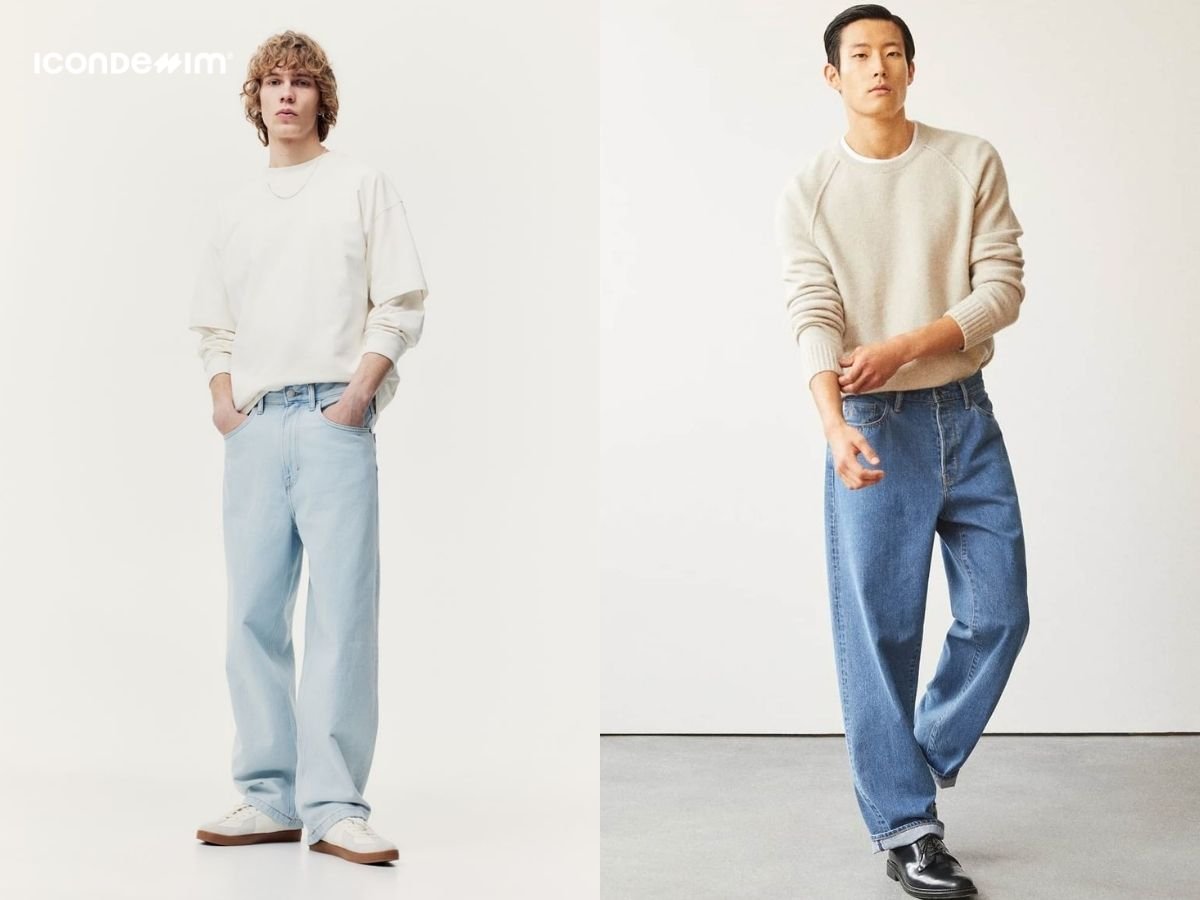 Phối sweater nam với quần jean ống rộng