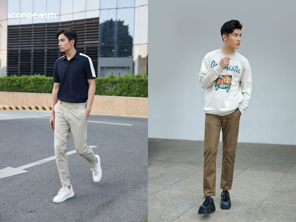 Quần chinos có dáng ôm vừa vặn, còn quần kaki có dáng rộng hơn