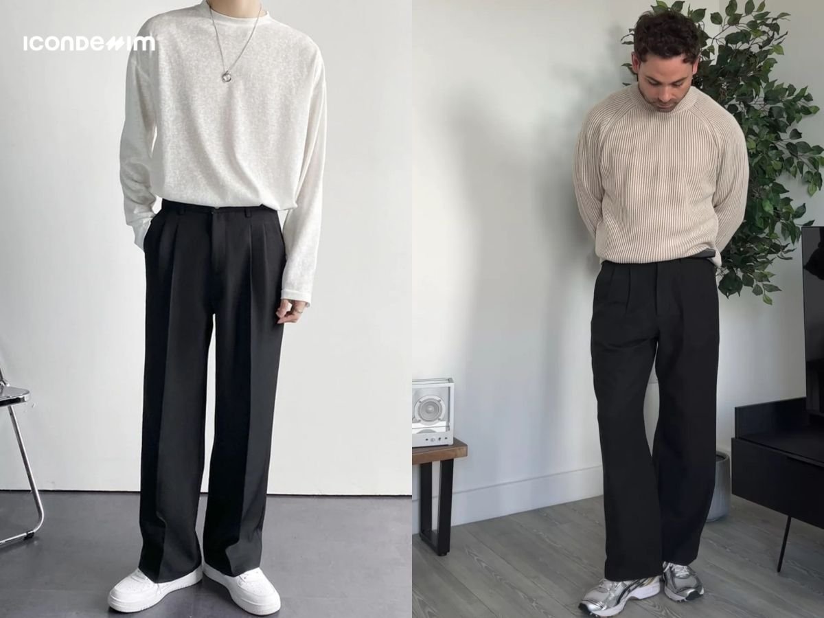 Mix áo len, quần ống suông và giày lười cực hack dáng