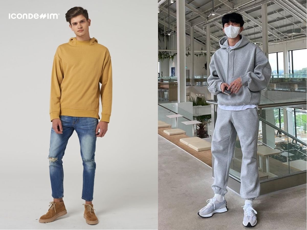 Phối đồ Tết áo hoodie và quần jeans hoặc quần jogger cho nam sinh