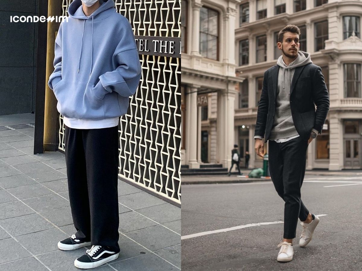 Outfit quần tây nam với hoodie