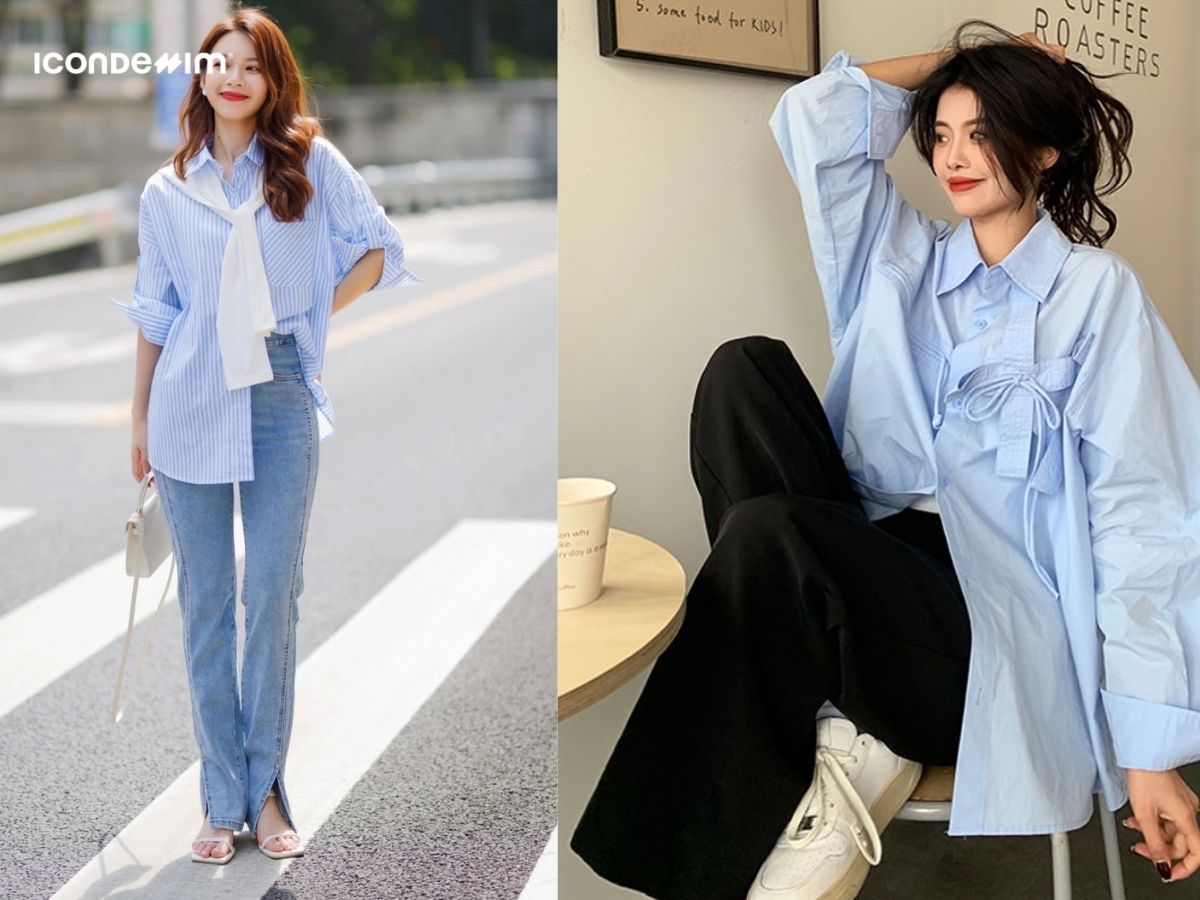 Outfit với áo sơ mi kiểu