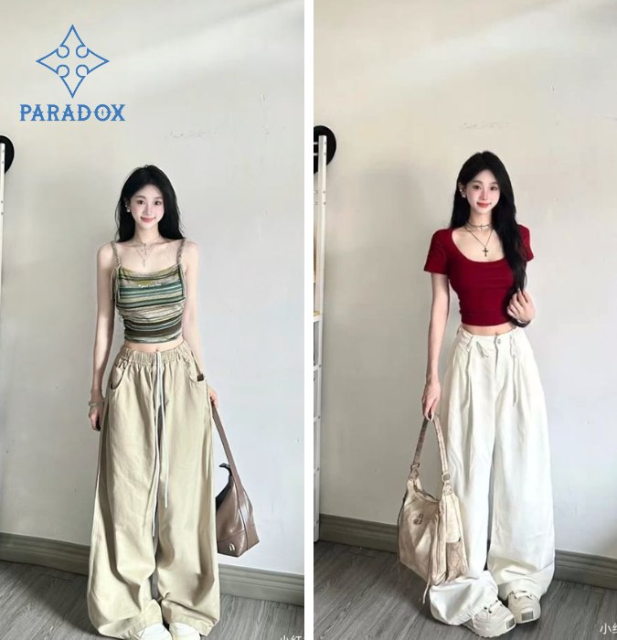 Phối áo croptop với quần ống rộng cá tính