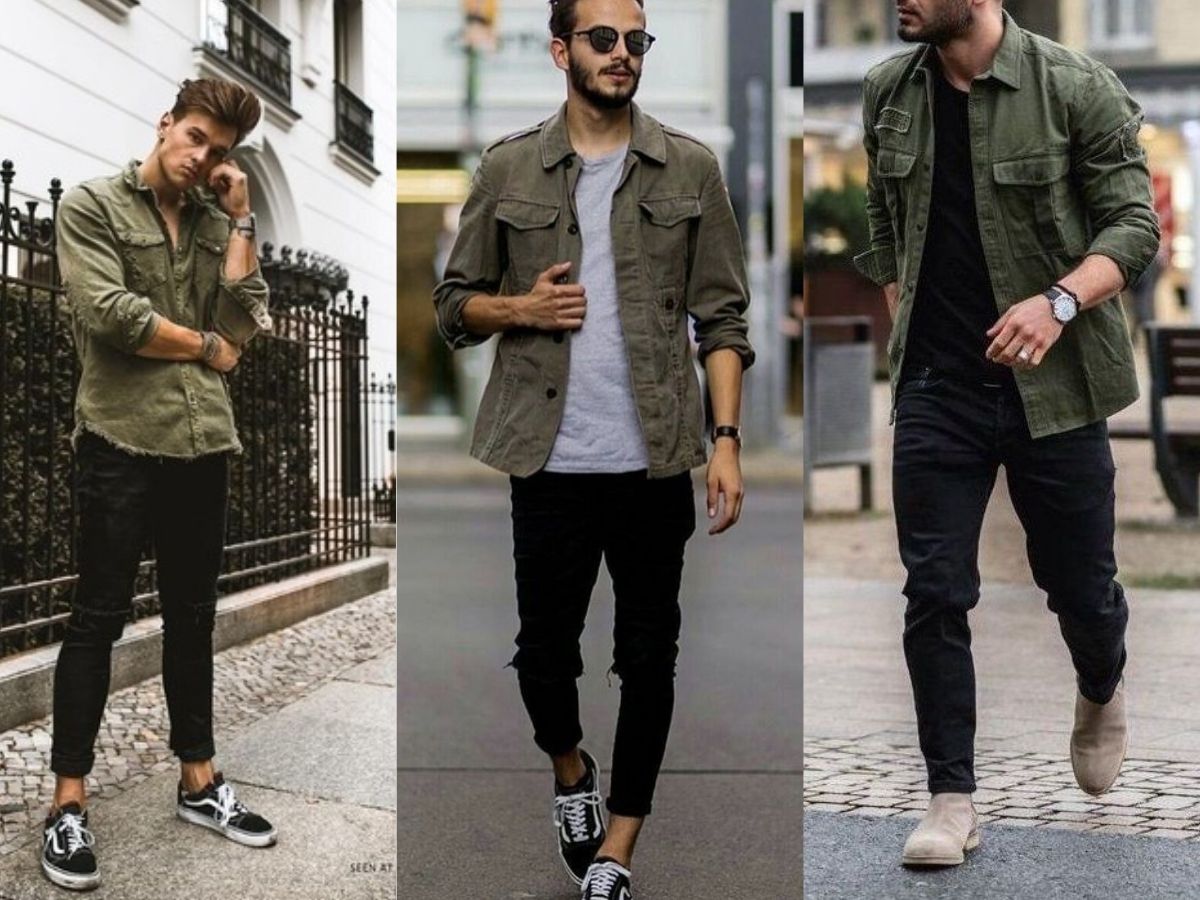 Phối áo denim xanh lá với quần jeans tạo phong cách cá tính