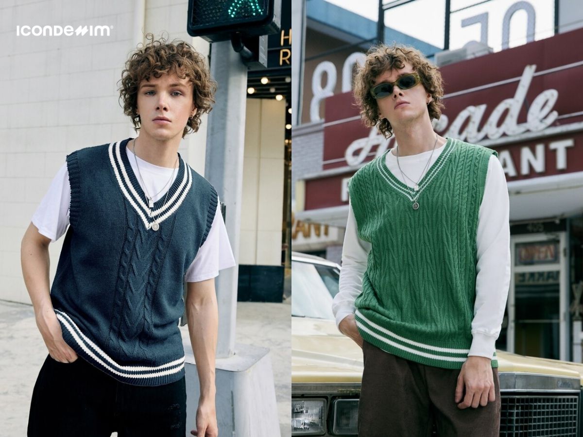 Phối áo gile len và áo thun