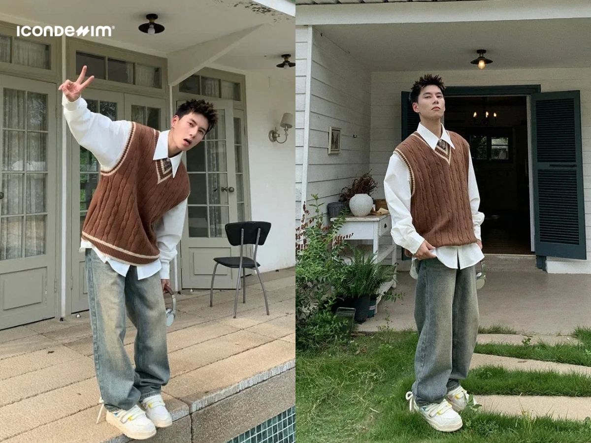 Phối áo gile nam với quần jeans