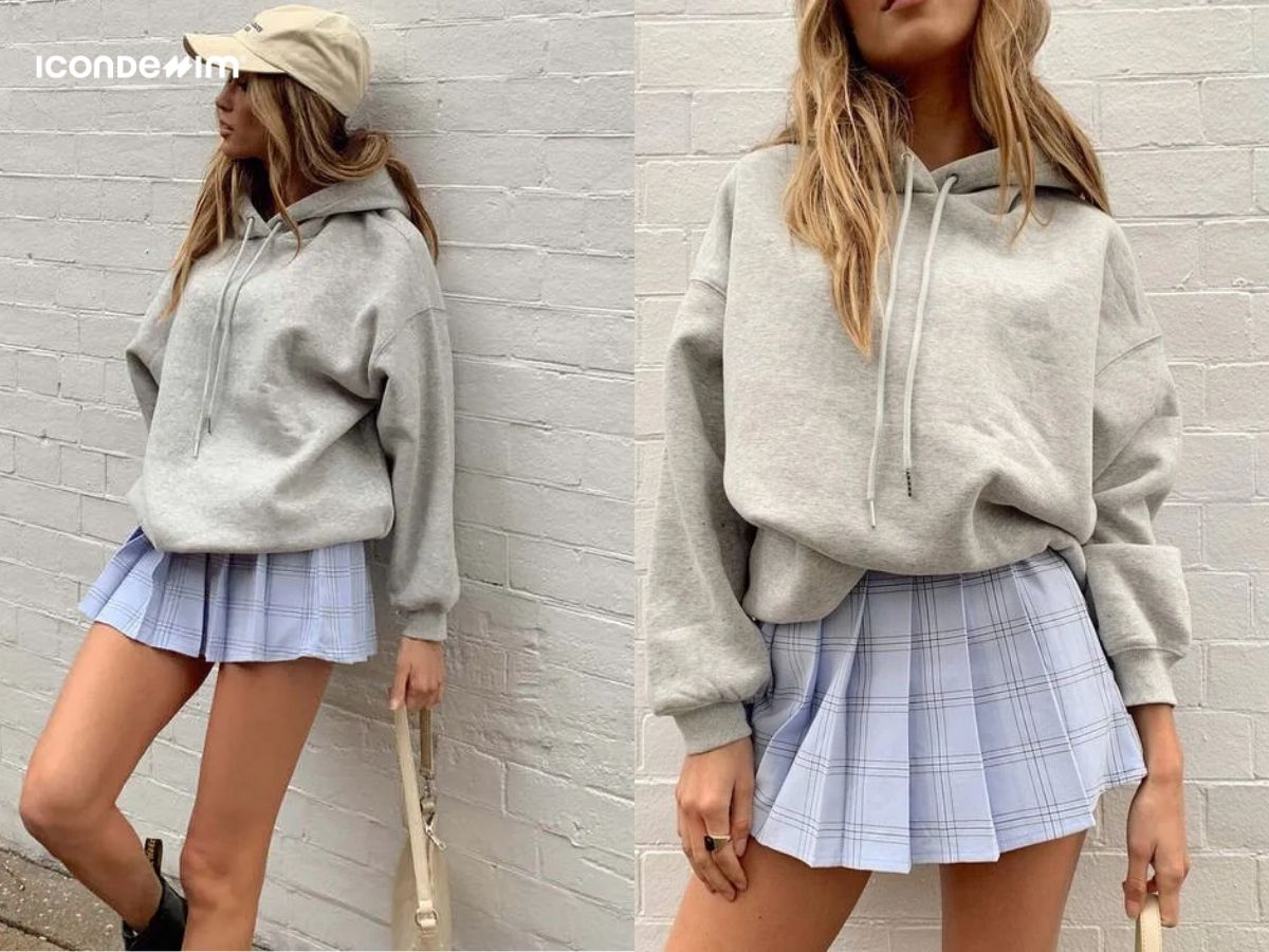Tự tin xuống phố với set đồ áo hoodie và chân váy tennis