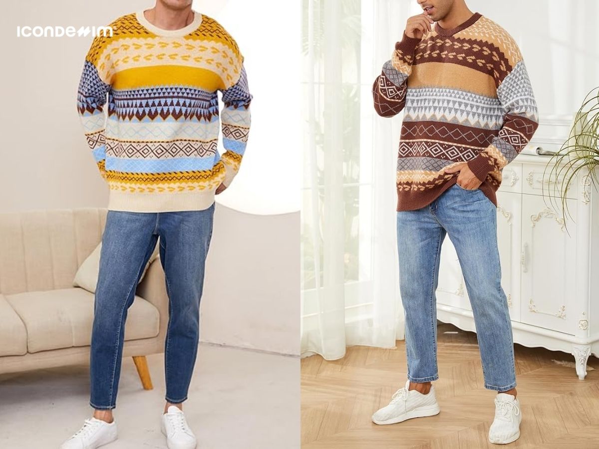 Phối áo len với quần jeans