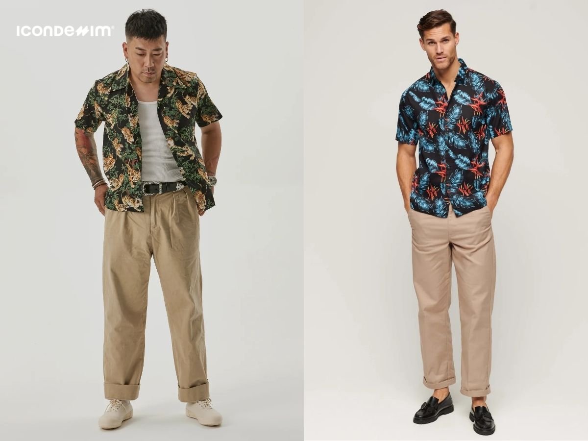 Phối áo sơ mi Hawaii với quần kaki