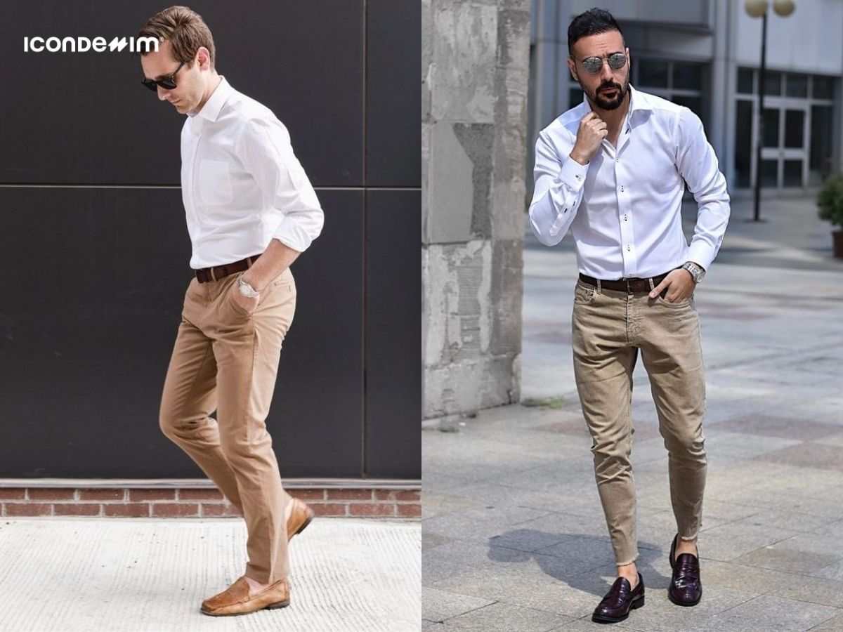Nam đùi to mặc áo sơ mi và quần kaki