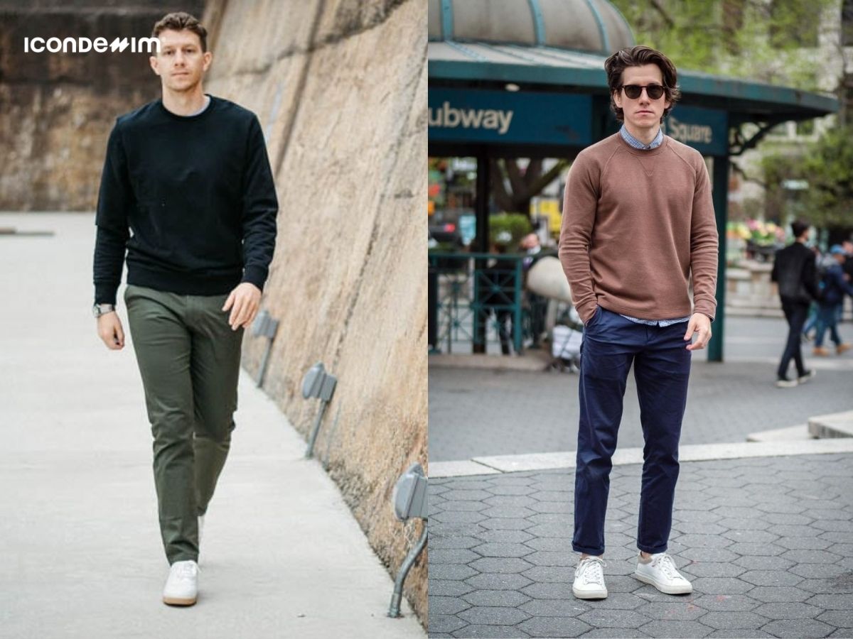 Mix match áo sweatshirt với quần chinos