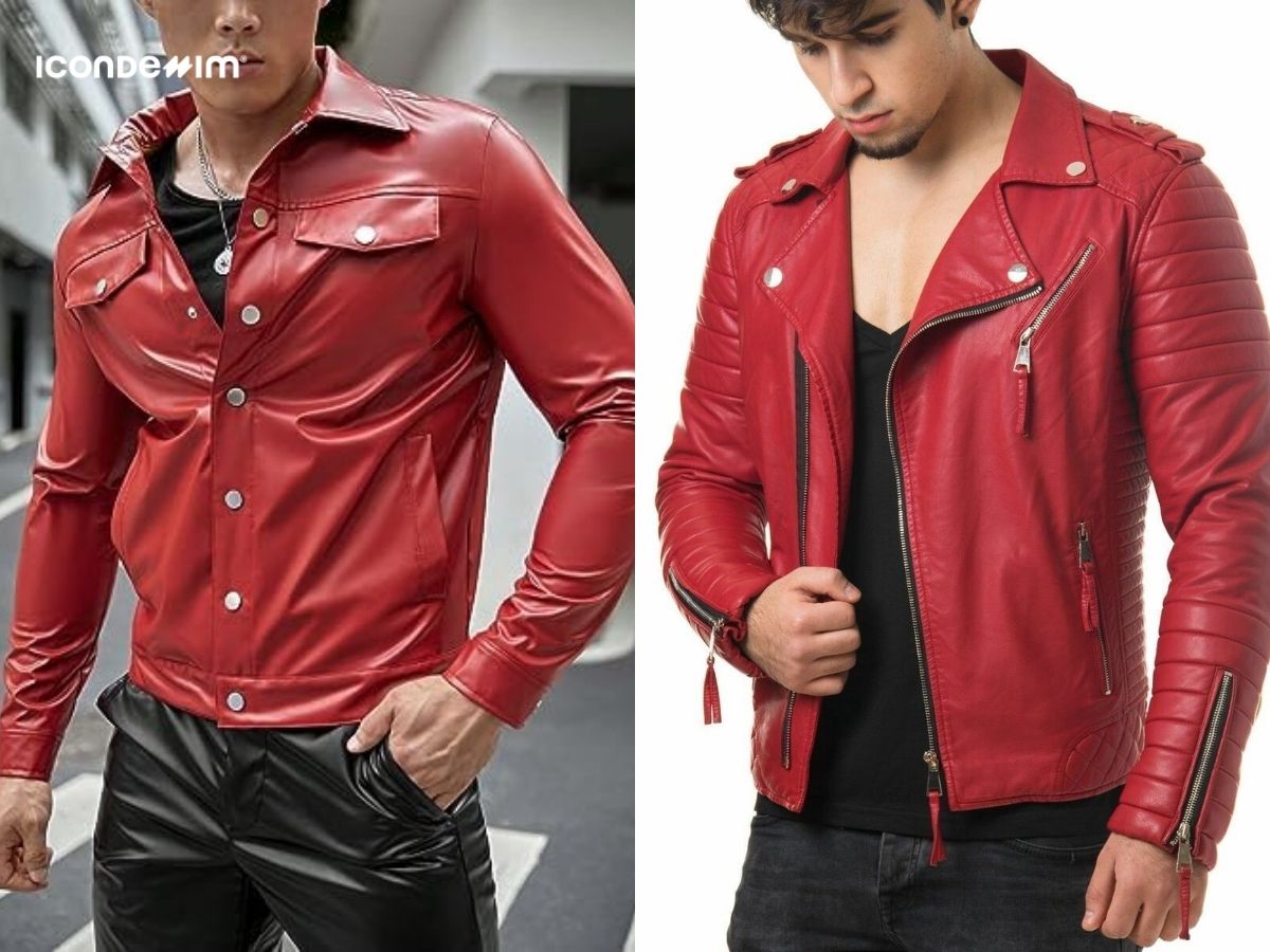 Áo thun với áo khoác da đỏ toát lên vẻ đẹp mạnh mẽ