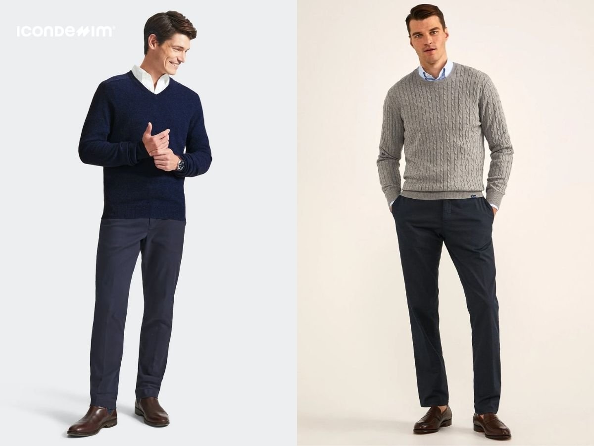 Phối đồ áo jumper và quần tây