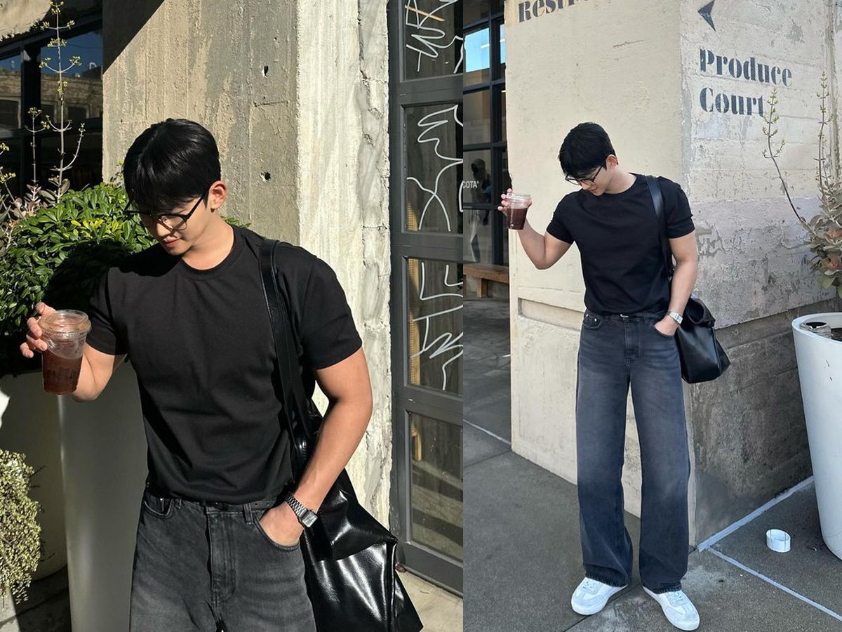 Áo phông đen và quần tối màu - đơn giản nhưng phong cách