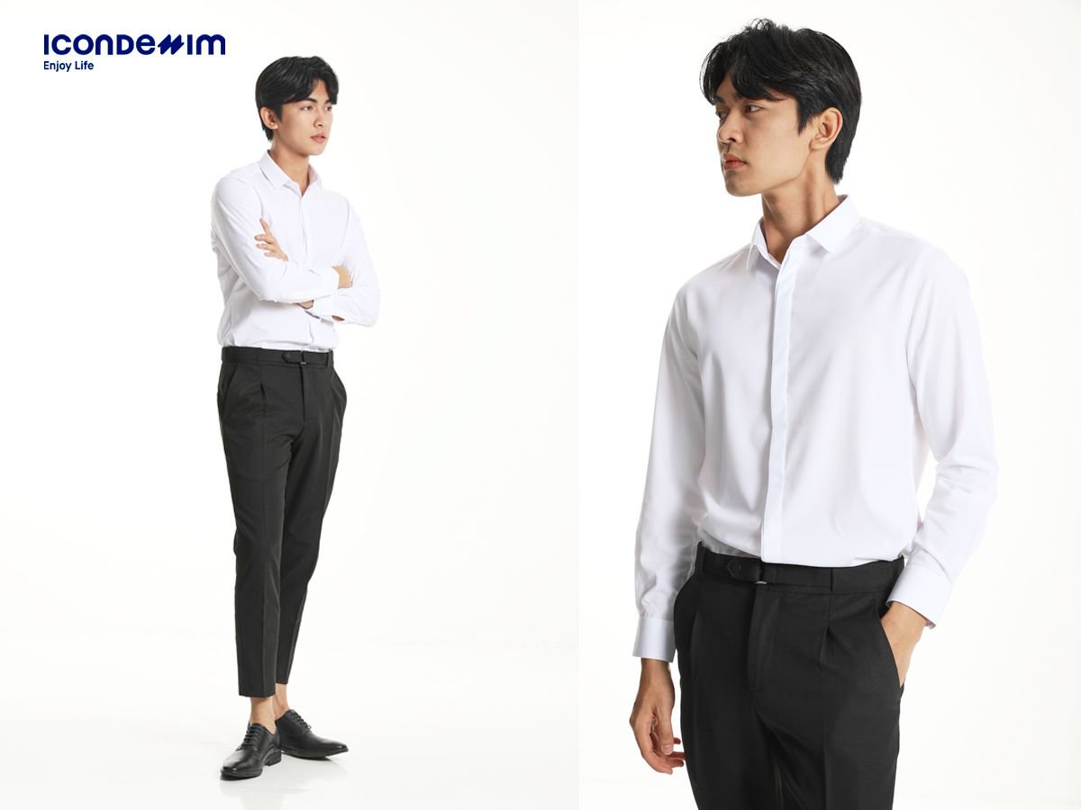 Phối đồ với áo sơ mi trắng với quần tây