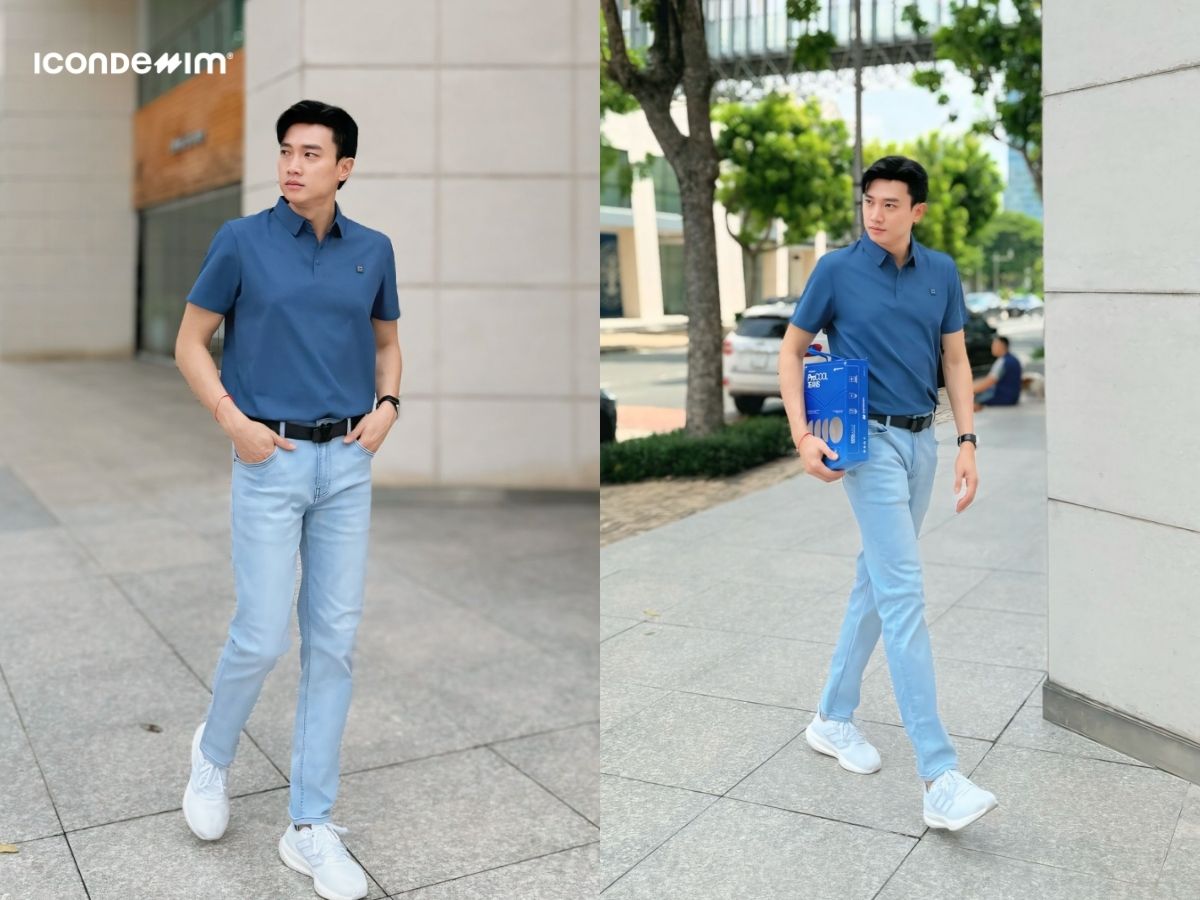 Phối đồ chơi tết áo polo và quần jeans