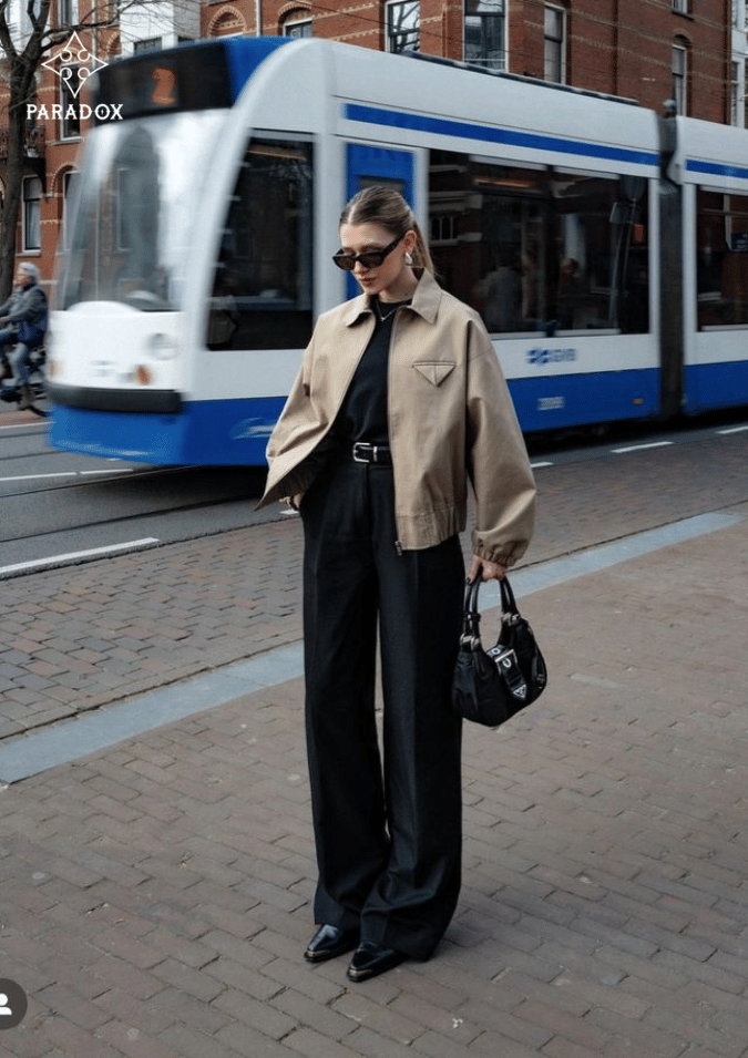 Phối đồ với áo khoác da nữ - quần âu