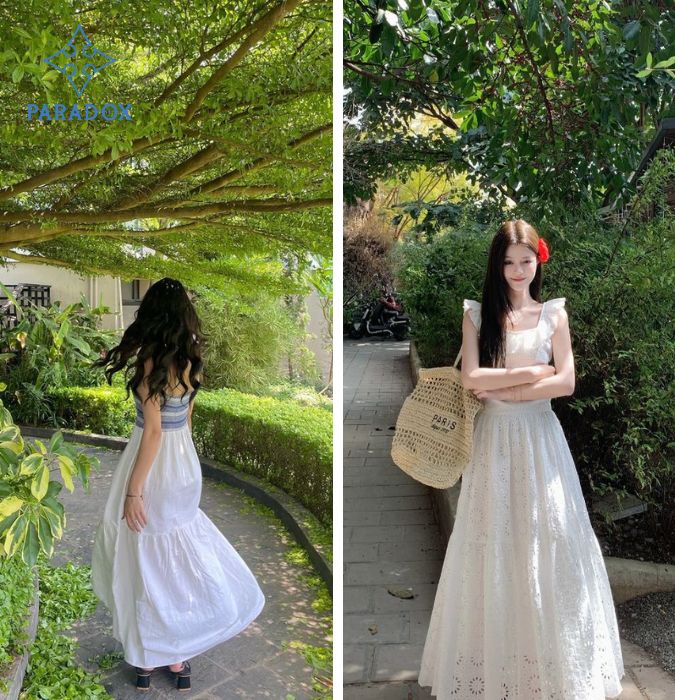 Phối đồ với chân váy voan dài dịu dàng, nữ tính