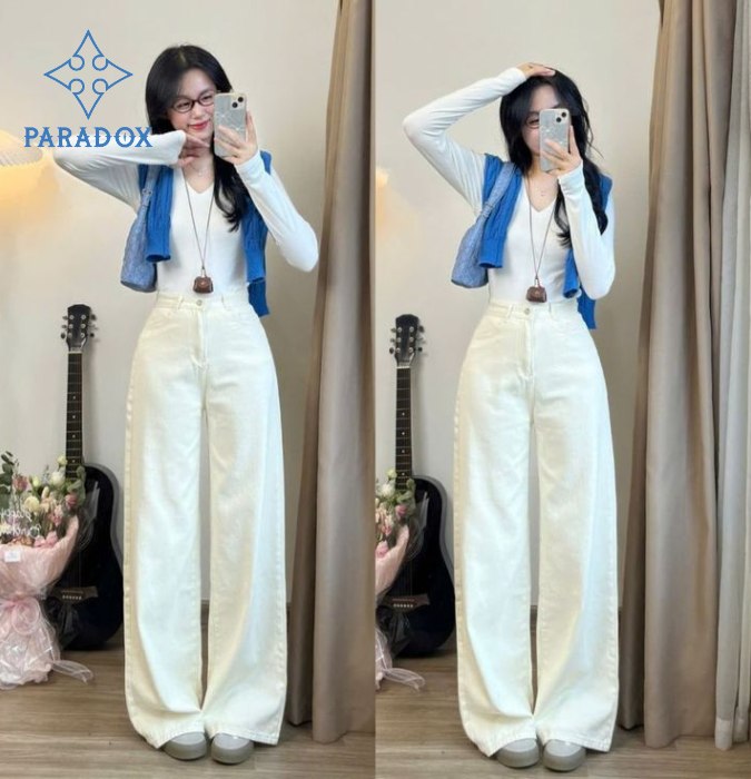 Phối đồ với quần ống rộng trắng thanh lịch