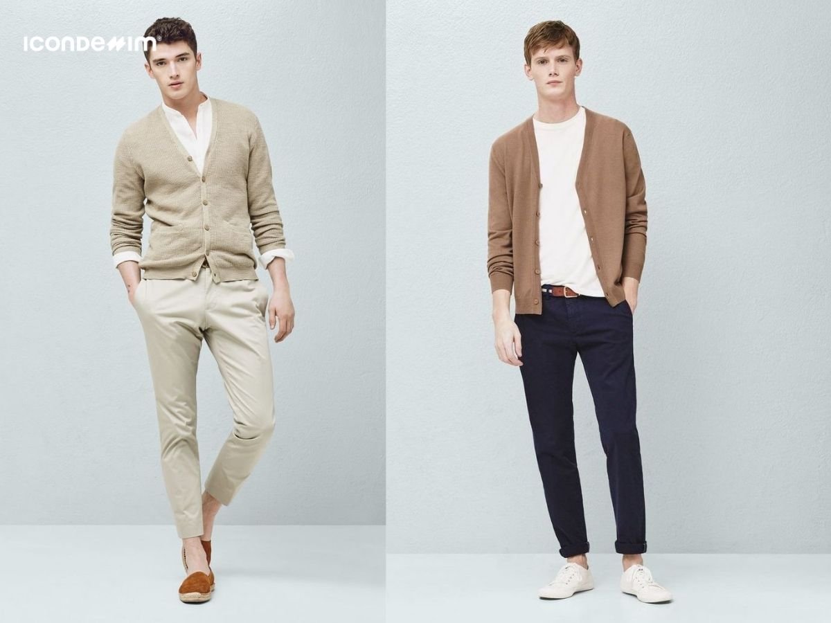 Quần chinos phối áo cardigan