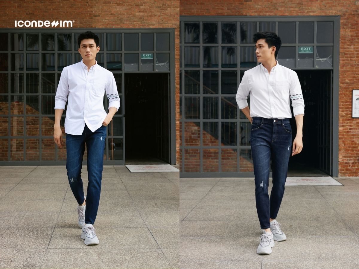 Phối quần jeans với áo sơ mi