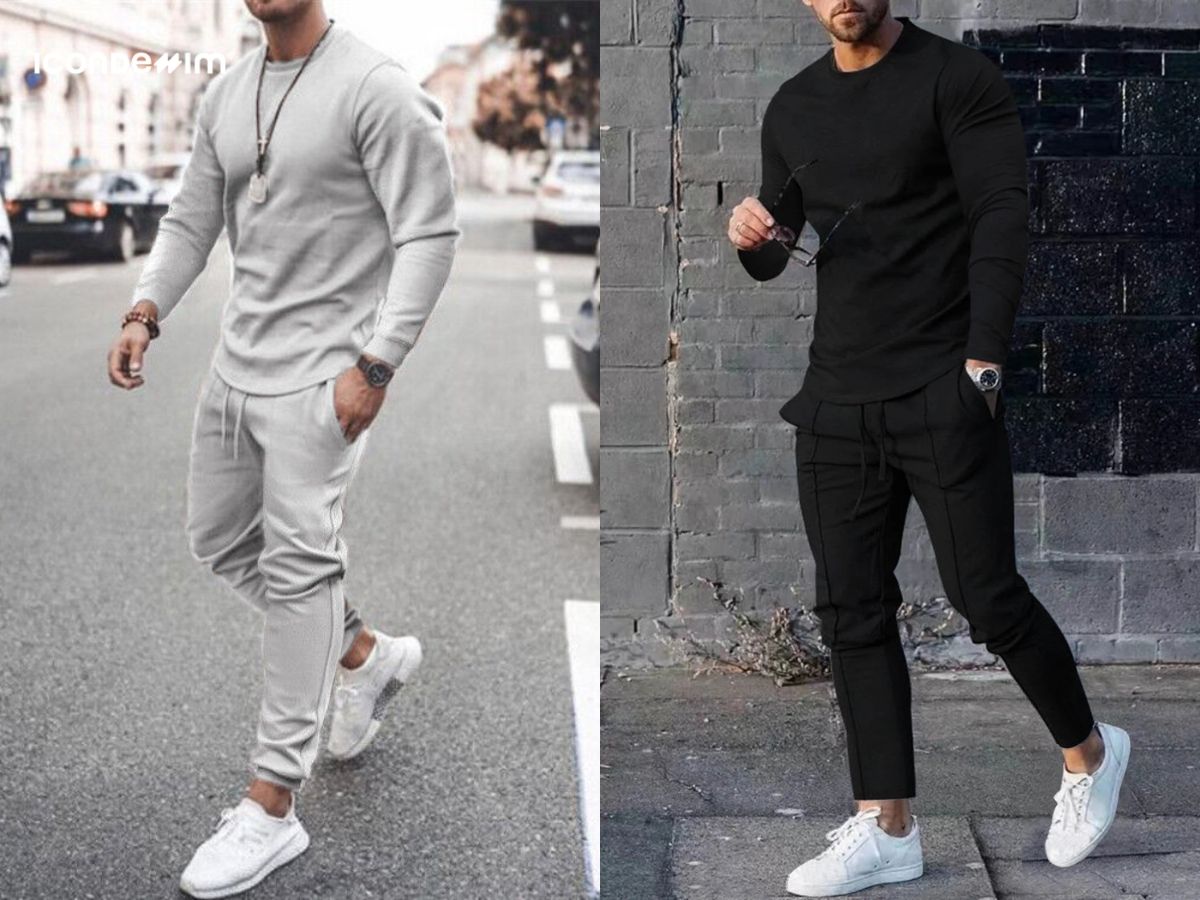 Phối đồ quần len thụng và áo sweater cho nam đùi to