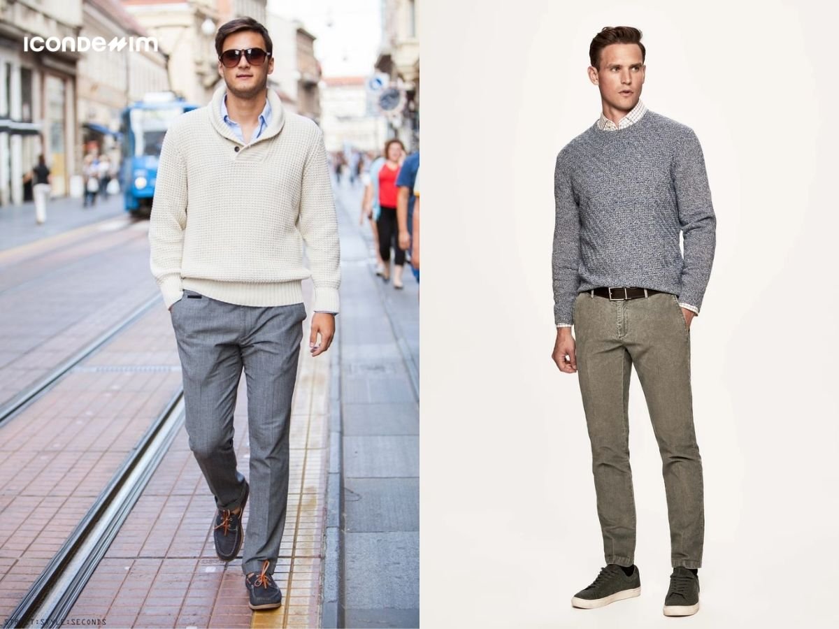 Quần ghi mix với áo len màu trung tính