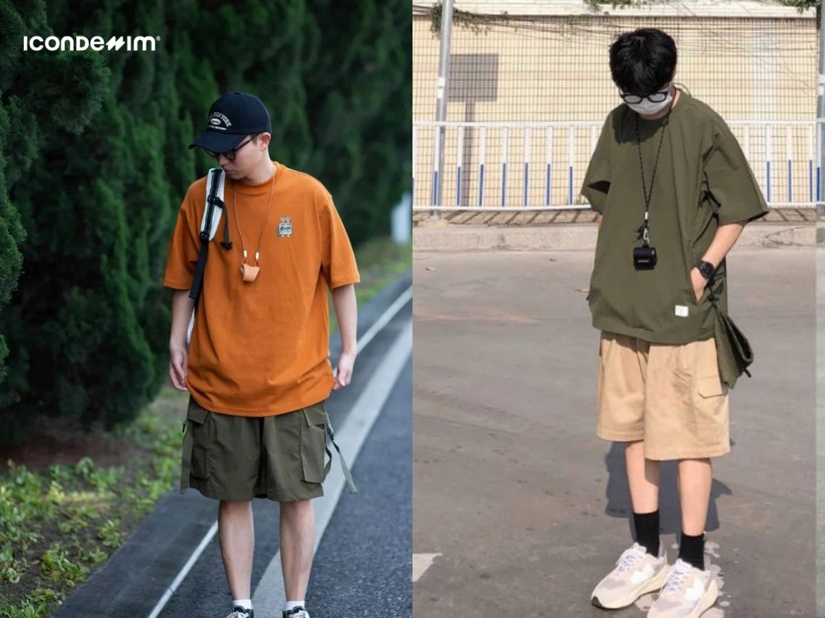 Phối quần short kaki với áo phông oversized tạo vẻ nam tính, mạnh mẽ