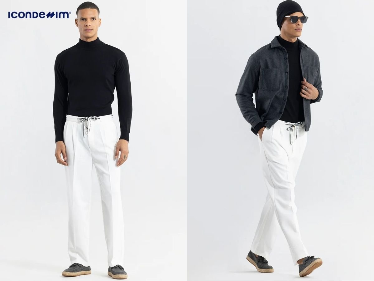 Phối quần trắng với áo thun đen