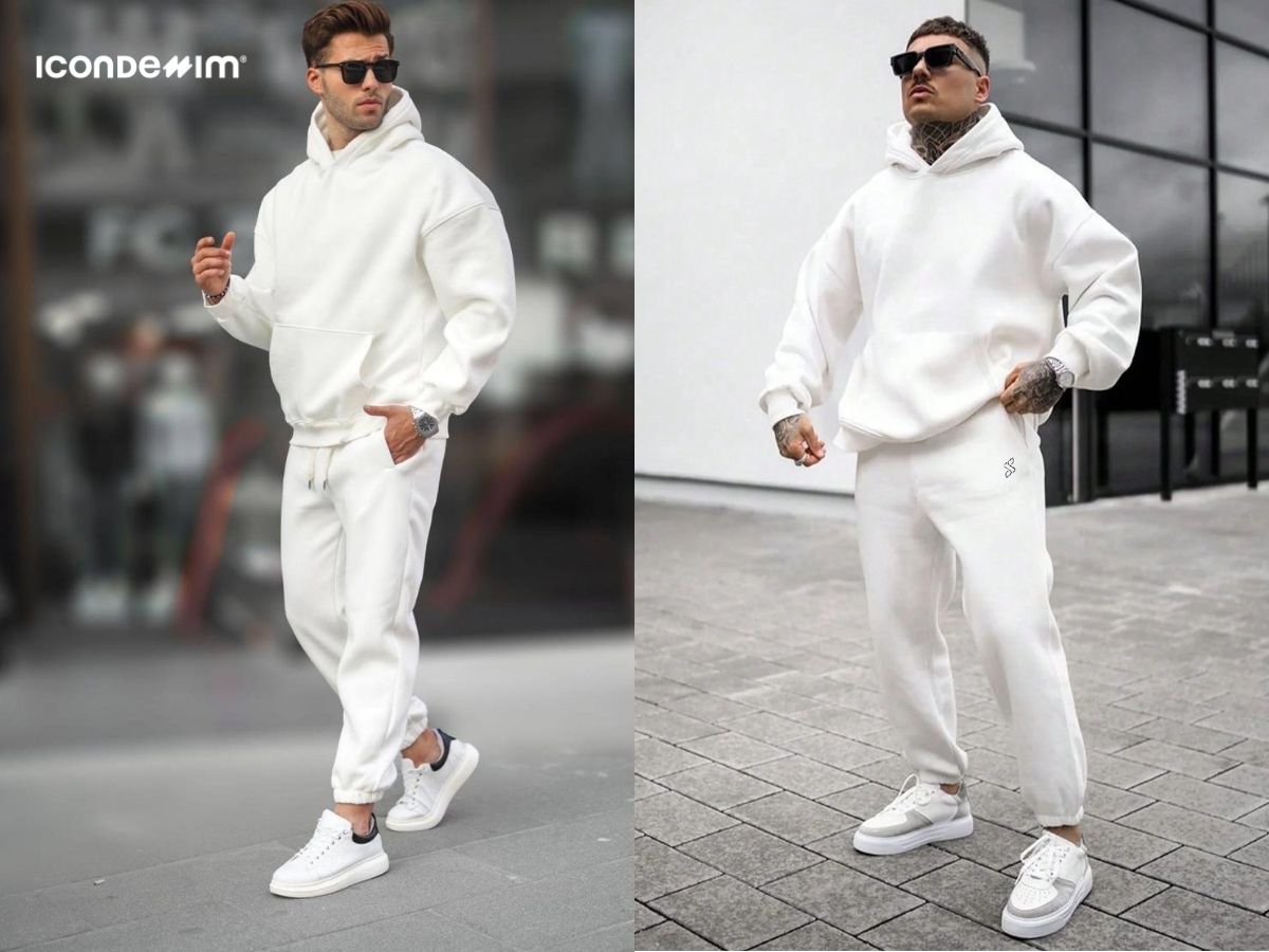 Phối quần trắng với áo hoodie