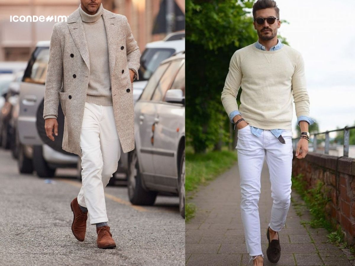 Phối quần trắng với áo len