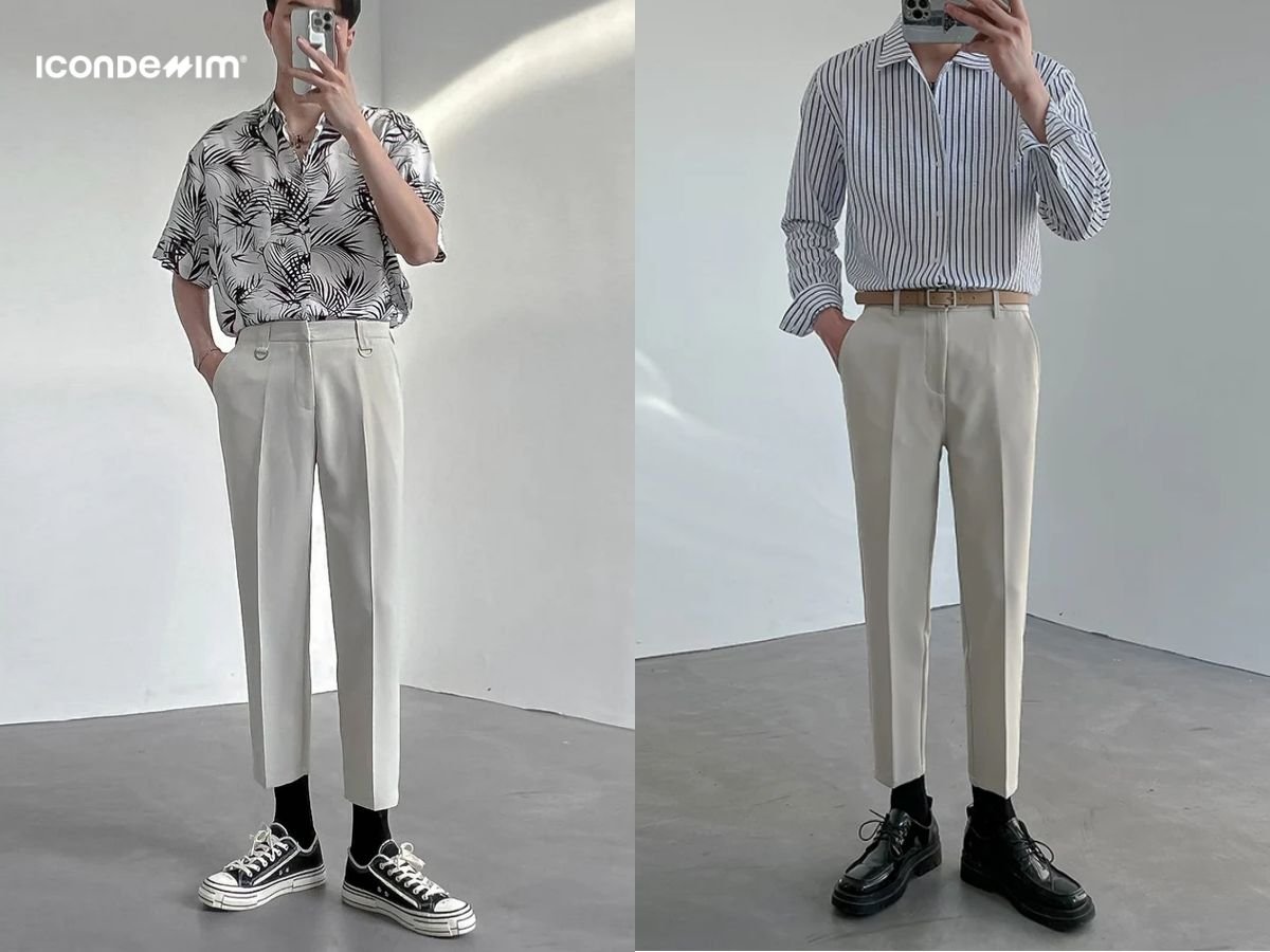 Phối quần trắng với áo sơ mi họa tiết