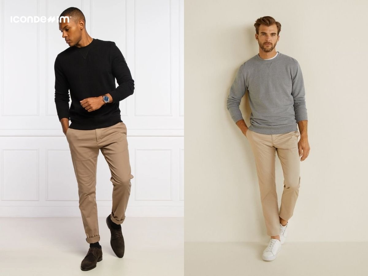 Phối sweater nam với quần kaki