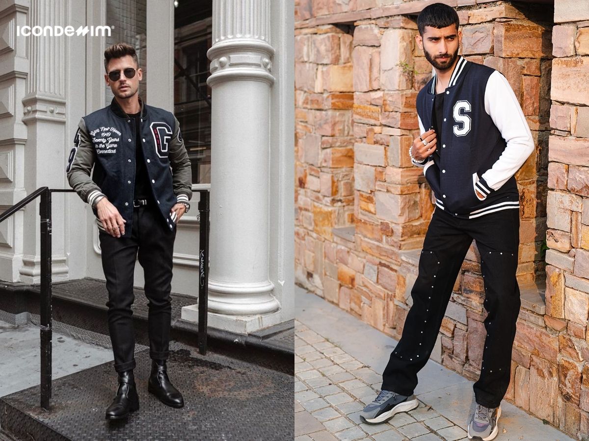 Mix and match áo varsity jacket cùng quần jeans đen cực đỉnh