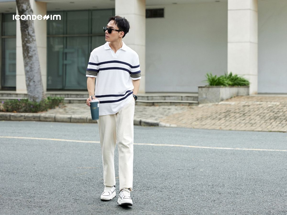 Phối áo thun với quần tây ống đứng