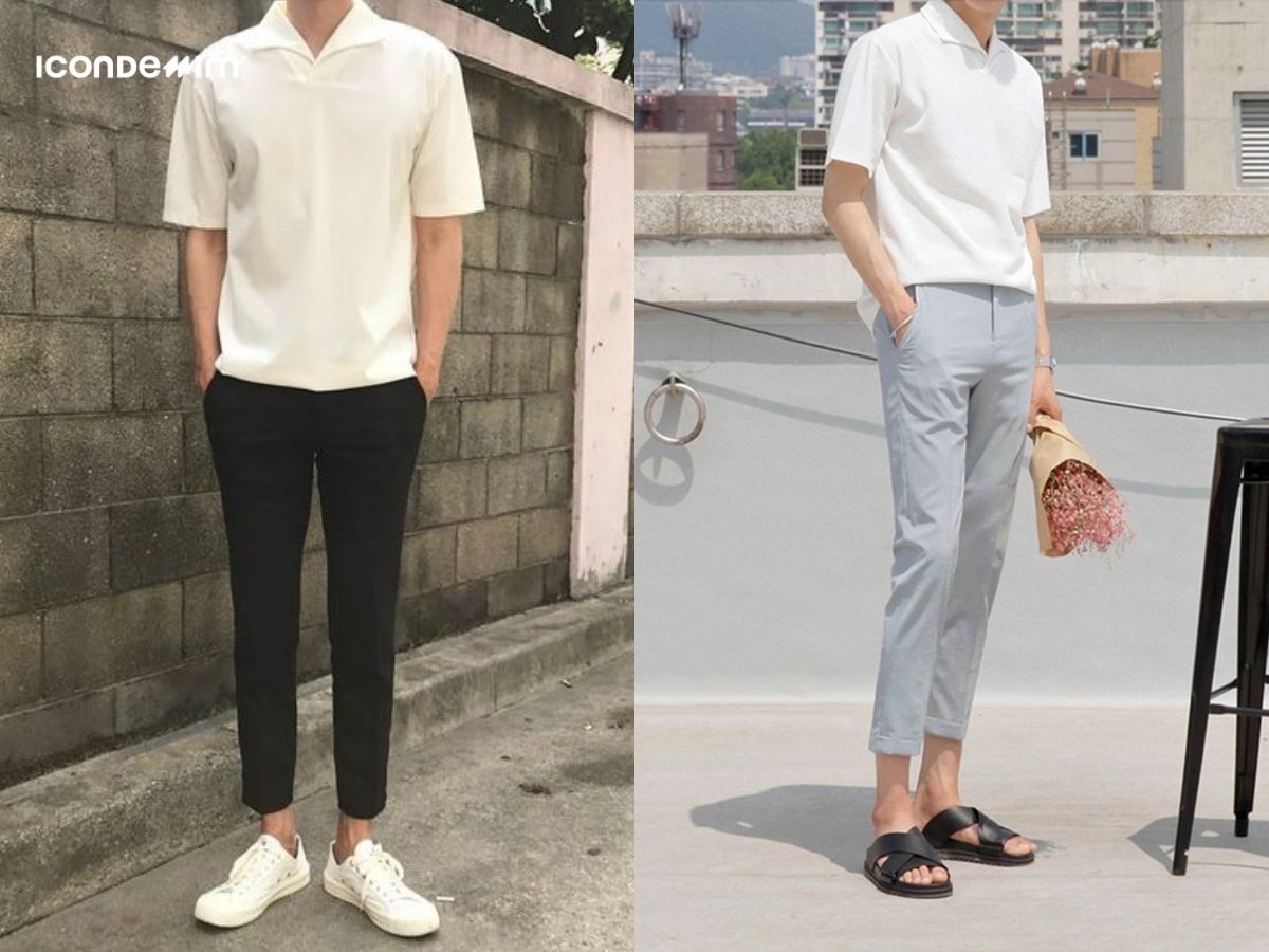 Áo polo trắng nam kết hợp với quần baggy