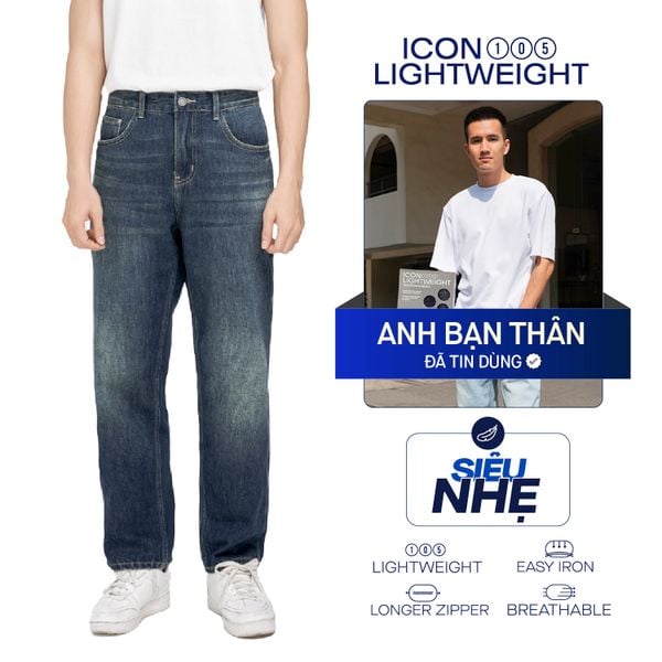 Quần Jean Nam Siêu Nhẹ Ống Suông Heavy Wash Retro ICON105 Form Straight