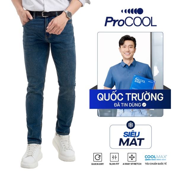 Quần Jean Nam Siêu Mát Ống Ôm ProCOOL Dark Blue Form Slim Fit