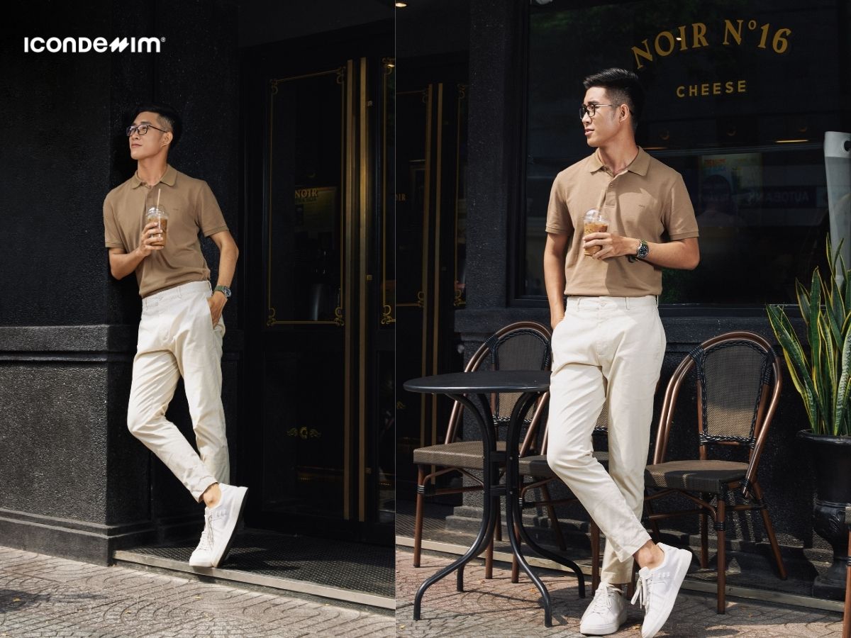 Quần chinos phối áo polo