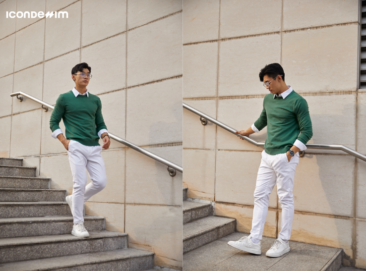 Quần chinos phối áo len cổ tròn